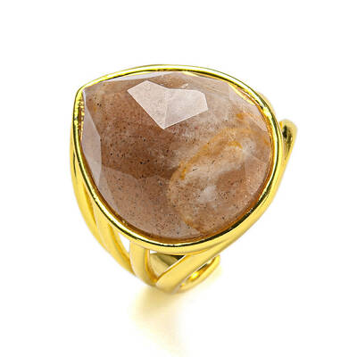 Teardrop Natural Sunstone Open Cuff Rings