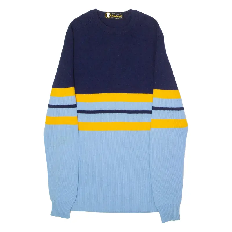 WALDBURGER Mens Patterned Jumper Blue Crew Neck 90s Tight Knit Wool XS