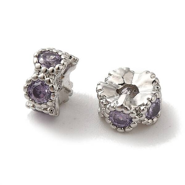 Brass Micro Pave Cubic Zirconia Beads