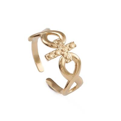 Ion Plating(IP) 304 Stainless Steel Cross & Infinity Open Cuff Rings for Women