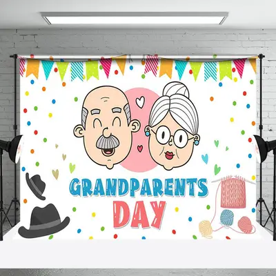 White Old Couple Happy Grandparents Day Backdrop
