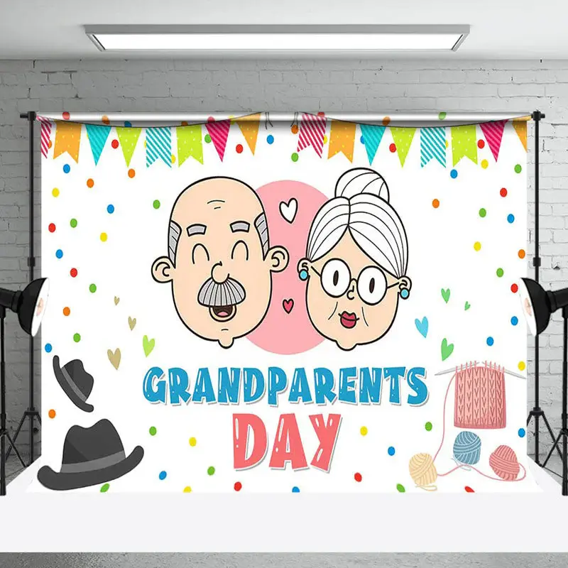 White Old Couple Happy Grandparents Day Backdrop