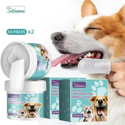 Pet Tooth Cleaning Finger Cots Wipes, 2 Boxes Moisturizing Pet Oral Care Wipes, Pet Dental Care Wipes, Dog & Cat Grooming Sup...