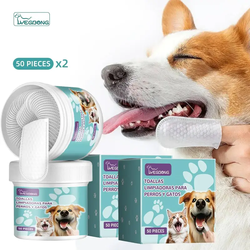 Pet Tooth Cleaning Finger Cots Wipes, 2 Boxes Moisturizing Pet Oral Care Wipes, Pet Dental Care Wipes, Dog & Cat Grooming Sup...