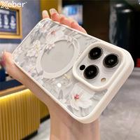 HYC For iPhone Series Fashion Flowers Floral Clear For Magsafe Magnetic Wireless Charging Case For iPhone 16 11 12 13 14 15 P...