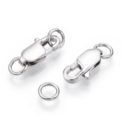 Rhodium Plated 925 Sterling Silver Lobster Claw Clasps