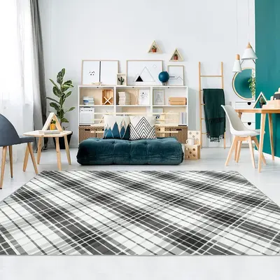 Garvee Area Rugs 8x10 Living Room Rug Washable Rug Modern Plaid Area Rug Indoor Soft Bedroom Rug Non-Slip Backing Cross Lines...