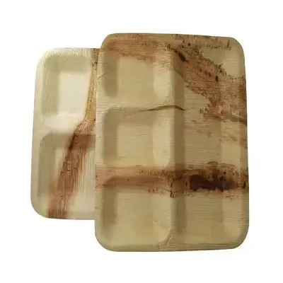 Dtocs Compartment Plate - Palm Leaf Plate 11x9 Inch (Pack 50) | Bamboo Plate like Portion Plate - USDA Certified Biobased Lun...