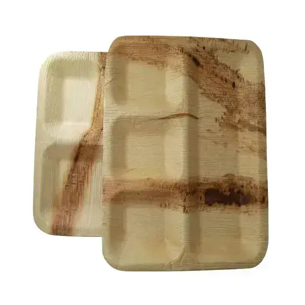 Dtocs Compartment Plate - Palm Leaf Plate 11x9 Inch (Pack 50) | Bamboo Plate like Portion Plate - USDA Certified Biobased Lun...