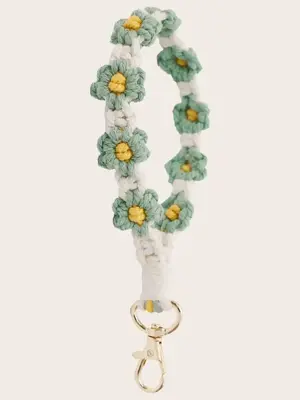 Flower Crochet Design Wristlet Keychain Hook As Gift for Girlfriend, Fashion Colorful Zinc Alloy Car Keychain, Cute Accessori...