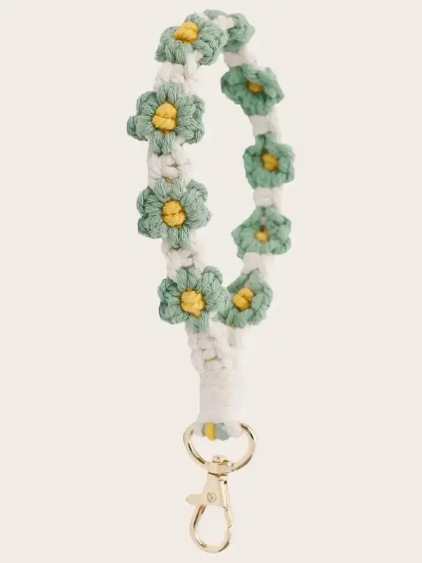 Flower Crochet Design Wristlet Keychain Hook As Gift for Girlfriend, Fashion Colorful Zinc Alloy Car Keychain, Cute Accessori...