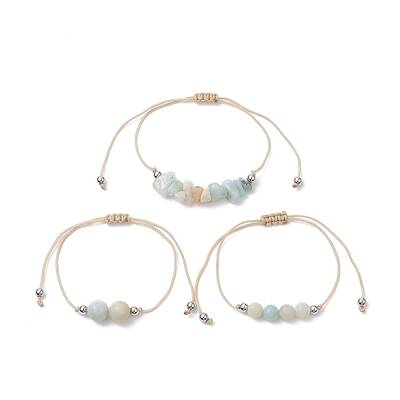 3Pcs 3 Style Natural Amazonite Braided Bead Bracelets Set