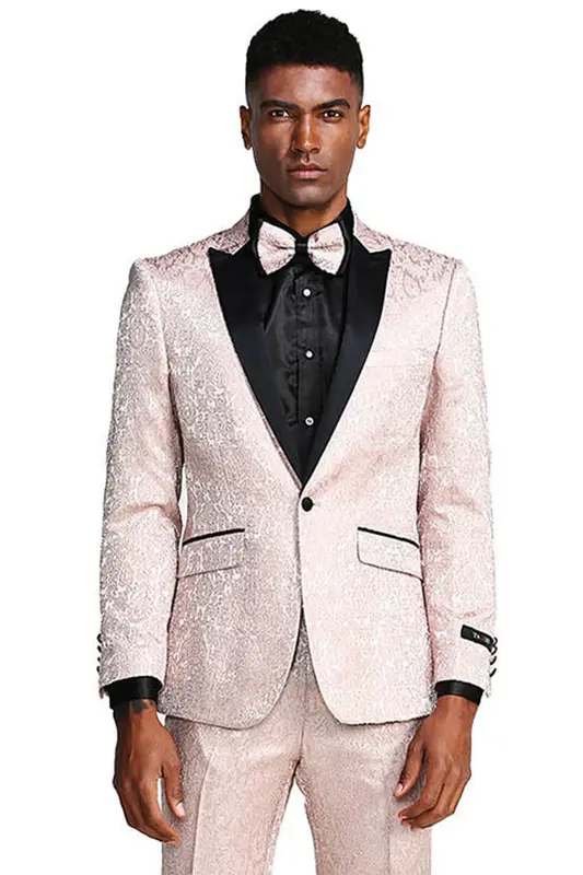 Paisley Wedding Tuxedo - Men's Slim Fit One Button in Blush Pink