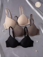 Women's Solid Adjustable Strap Push Up Bra, Casual Comfortable Breathable Underwire Bra for Daily Wear, Underwear for All Sea...