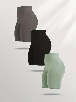 Women's Basic Solid High Waist Sports Gym Shorts, Casual Comfy Breathable Seamless Skinny Shorts for Yoga Gym Workout Running...