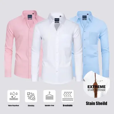 3-Pack Alimens & Gentle Stain Sheild Dress Shirts for Men Slim Fit Mens Dress Shirts Long Sleeve Button Down Shirt Men Shirt...