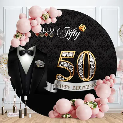 Aperturee Black And Sliver 50th Round Birthday Backdrop