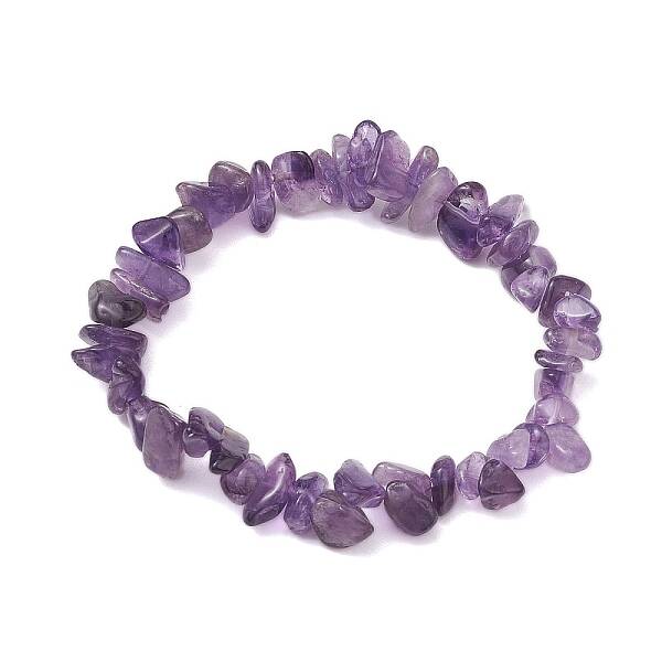 Natural Amethyst Chip Beaded Stretch Bracelets for Women Men