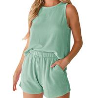 Two Piece Summer Outfits 2 Piece Sets 2025 Sleeveless Matching Lounge Crop Top High Waisted Short