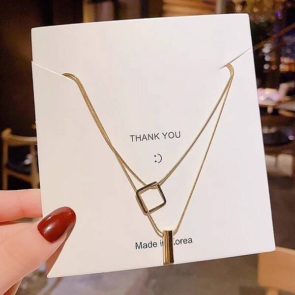 316 Surgical Stainless Steel Double Layer Column & Square Pendant Necklaces