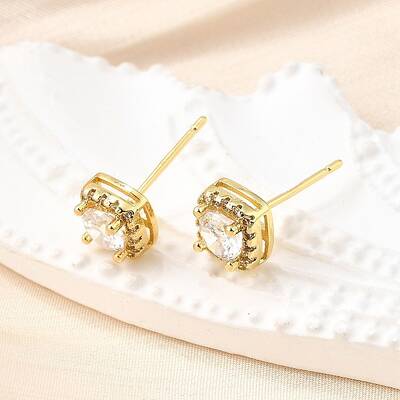 Square Brass Micro Pave Clear Cubic Zirconia Stud Earrings