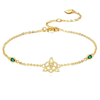 14K Gold Pear Shaped Emerald Celtic Knot Charm Bracelet