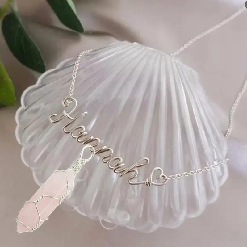 Non-Natural Crystal Handmade custom Name Necklace Gifts for Women Teen Girls (Silver Color)