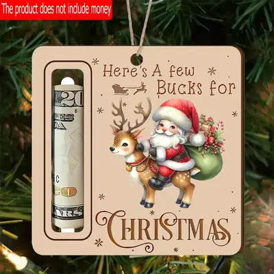 Christmas Money Holder Ornament without Cash, 1 Count Reindeer & Santa Claus Pattern Wooden Hanging Ornament, Festival Party ...