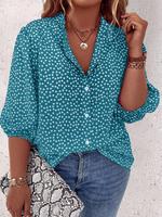 【Plus Size】 Ditsy Floral Print Button Front Shirt, Casual Bishop Sleeve Top for Daily Wear, Summer Clothes, Women's Plus ...