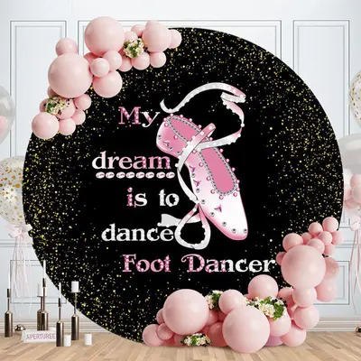 Aperturee Pink Dancing Shoes Round Glitter Birthday Backdrop