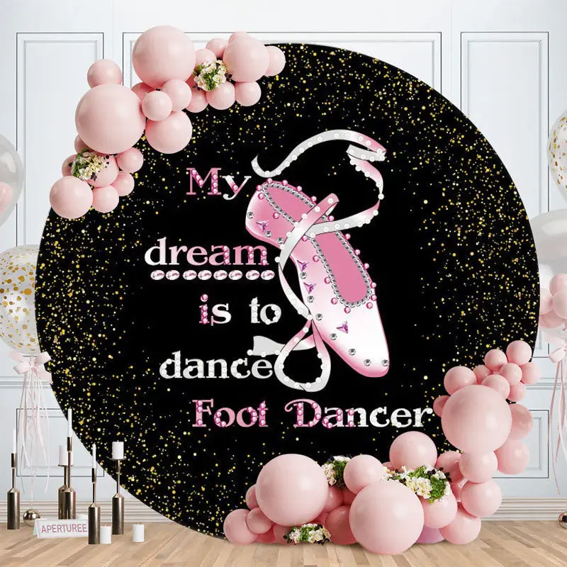 Aperturee Pink Dancing Shoes Round Glitter Birthday Backdrop