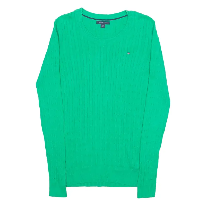 TOMMY HILFIGER Womens Jumper Green Cable Knit XS