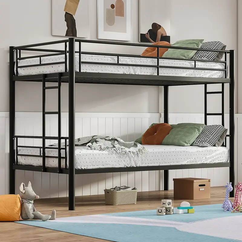 VECELO Metal Bunk Bed Twin Over Twin, Loft Bed Industrial Bunkbeds with Ladder and Full-Length Guardrail No Box Spring Needed...