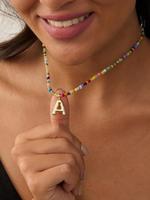 VRIUA Colorful Letter Necklace for Women, Handmade Beaded Initial Necklace for Father's Day Gift, Cute Beach Boho Jewelry