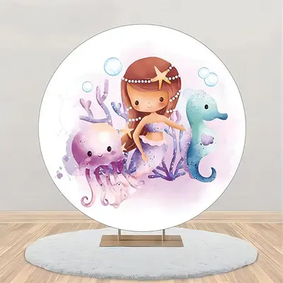 Round Purple Jellyfish Mermaid Birthday Bakcdrop - Aperturee