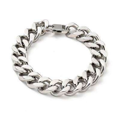 1Pc 201 Stainless Steel Cuban Link Chain Bracelet for Men Women
