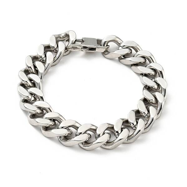 1Pc 201 Stainless Steel Cuban Link Chain Bracelet for Men Women