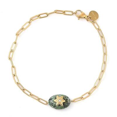 Natural African Jade 304 Stainless Steel Bracelet for Women