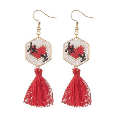 Glass Seed Braided Hexagon Dangle Earrings