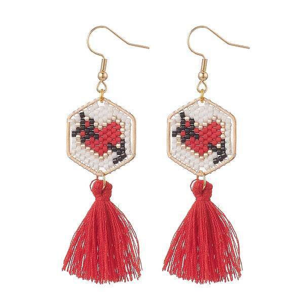 Glass Seed Braided Hexagon Dangle Earrings