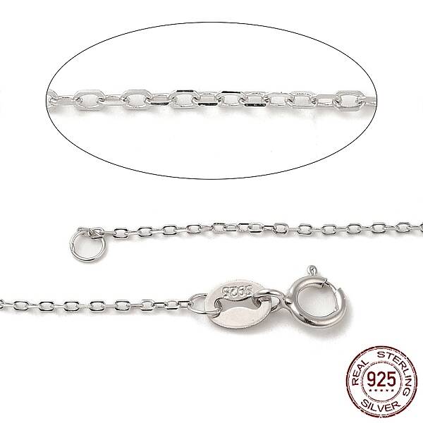 Anti-Tarnish Trendy Unisex Rhodium Plated Sterling Silver Cable Chains Necklaces