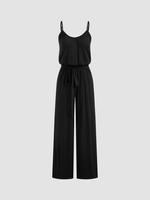 Women's Solid Color V Neck Jumpsuit with Belt, Comfy Cami Jumpsuit for Summer, Women's Jumpsuit for Daily Wear, One Piece Clo...