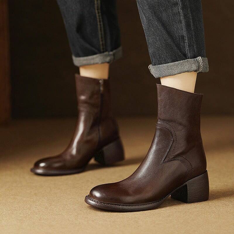 CHIKO Afra Round Toe Block Heels Ankle Boots