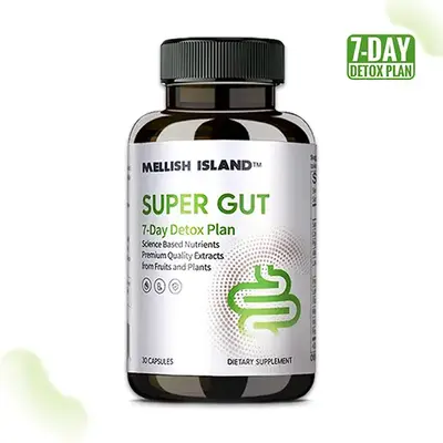 MELISH ISLAND 7-Day Detox Plan - Super Gut Capsules with 6 Billion Probiotics, Dietary Fiber for Digestive Health