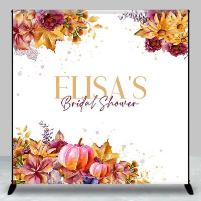 Aperturee Maple Leaf Pumpkin Custom Name Bridal Shower Backdrop - Aperturee