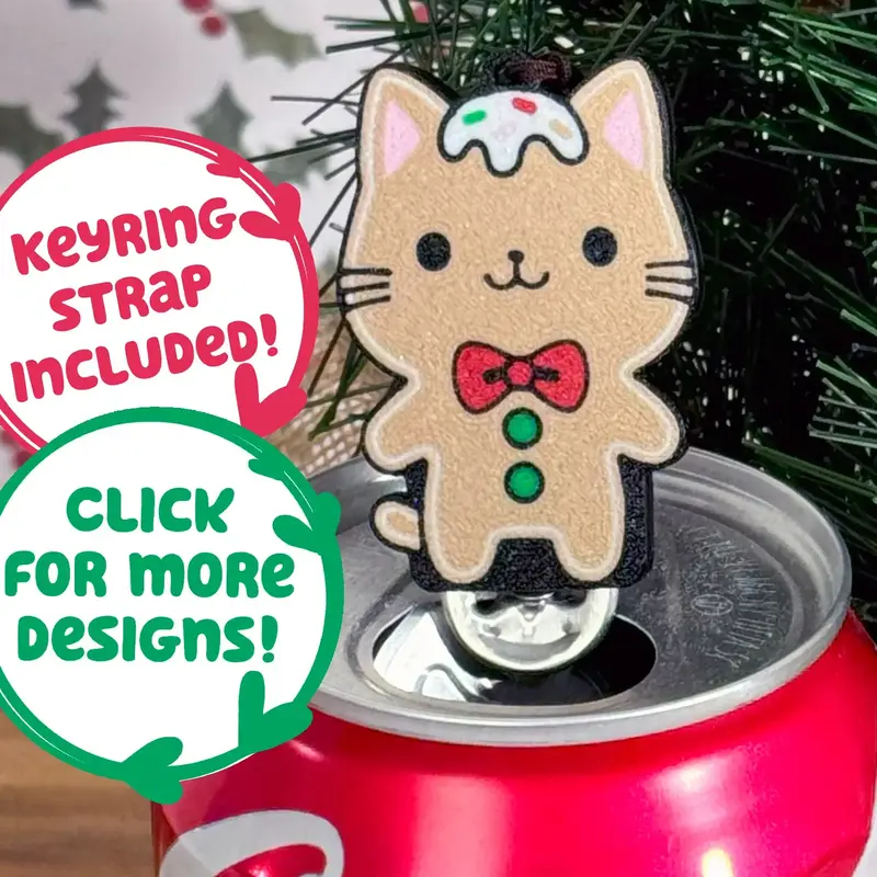 Tab Buddies Christmas Collection - Cute drink can tab opener help for kids, long nails, adaptive, assistive - cat, dog, ginge...