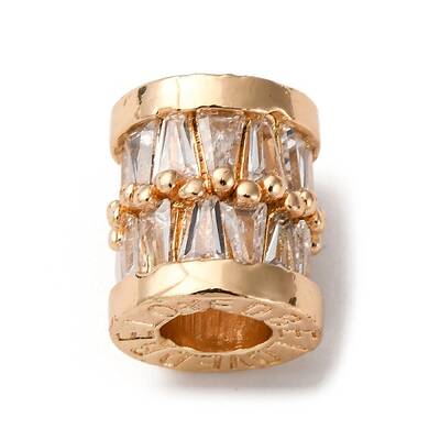 Brass Micro Pave Clear Cubic Zirconia European Beads