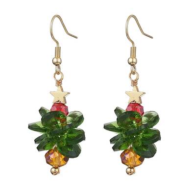 Christmas Tree Glass Dangle Earrings