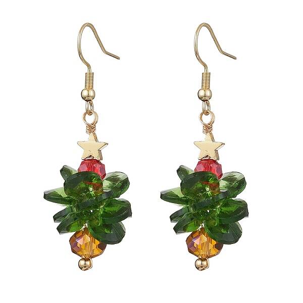 Christmas Tree Glass Dangle Earrings