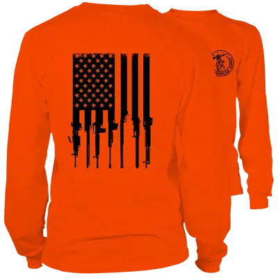 Rifle Flag - Long Sleeve Safety Orange Hi-Vis T-Shirt